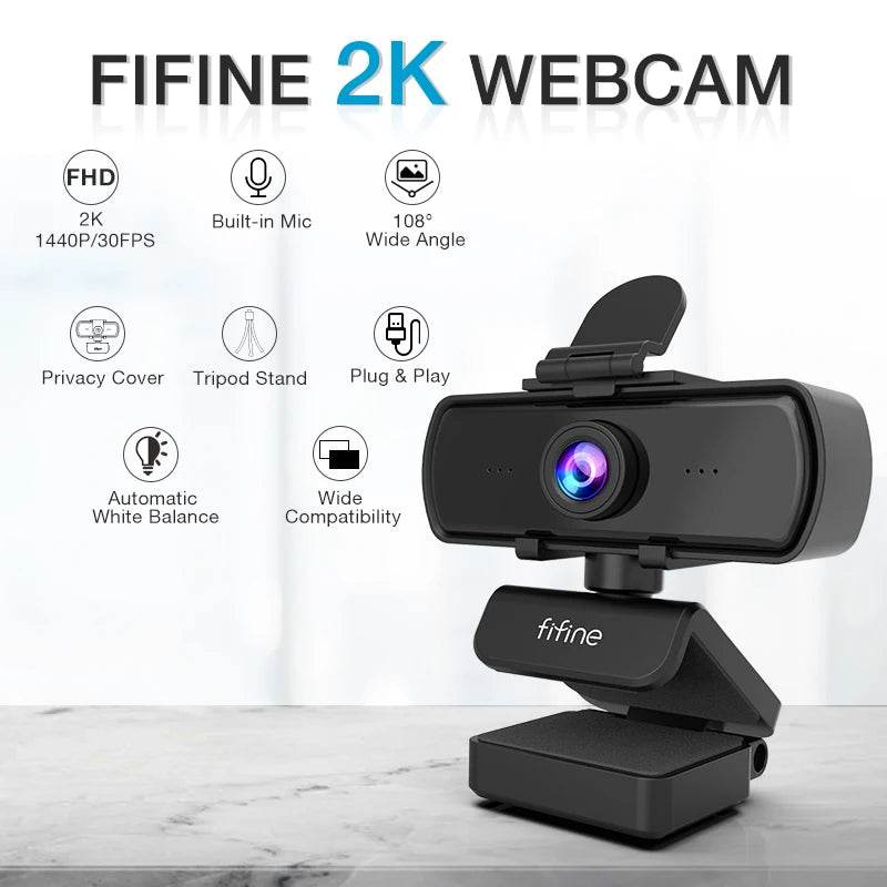 Webcam FIFINE 1440p Full HD cu Microfon și Trepied - Venduqo
