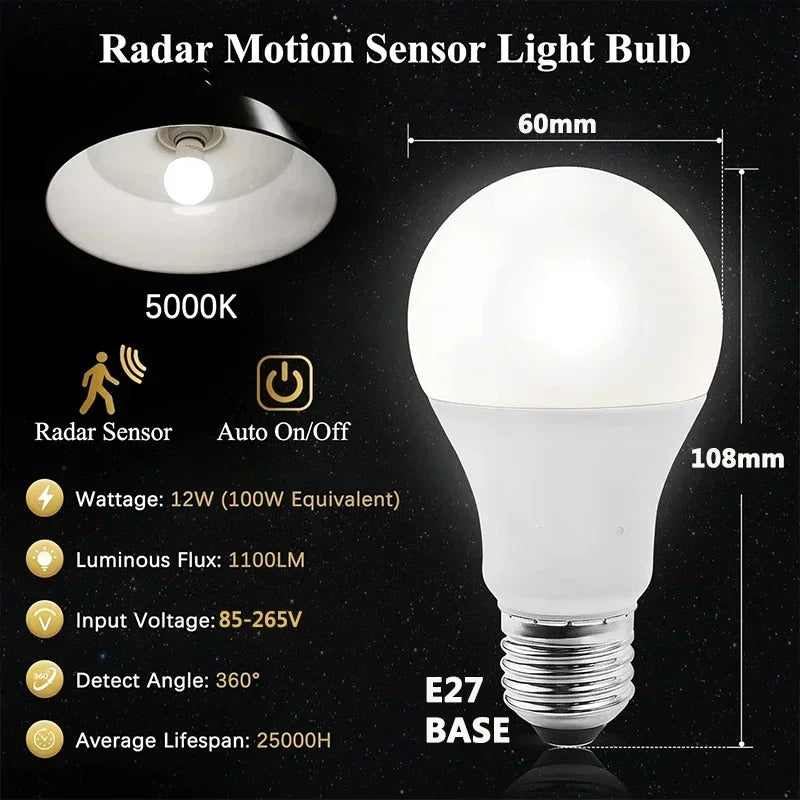 Bec LED E27 10W cu Senzor de Mișcare Radar