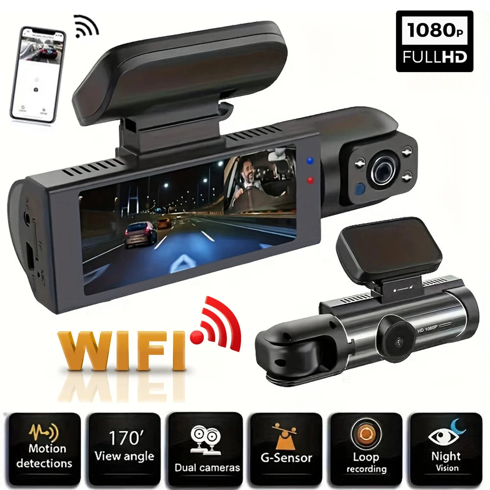 Camera auto Dash Cam 1080P WIFI cu două camere