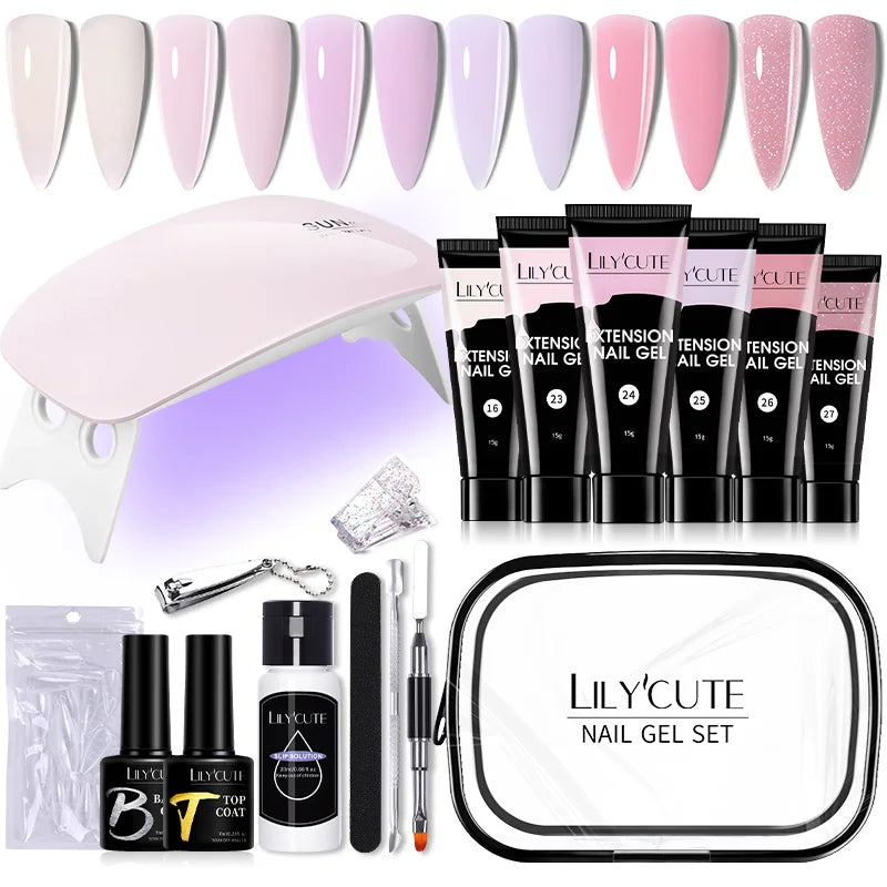 LILYCUTE Set Manicure 15ML cu Gel pentru Extensii Unghii și Lampă UV