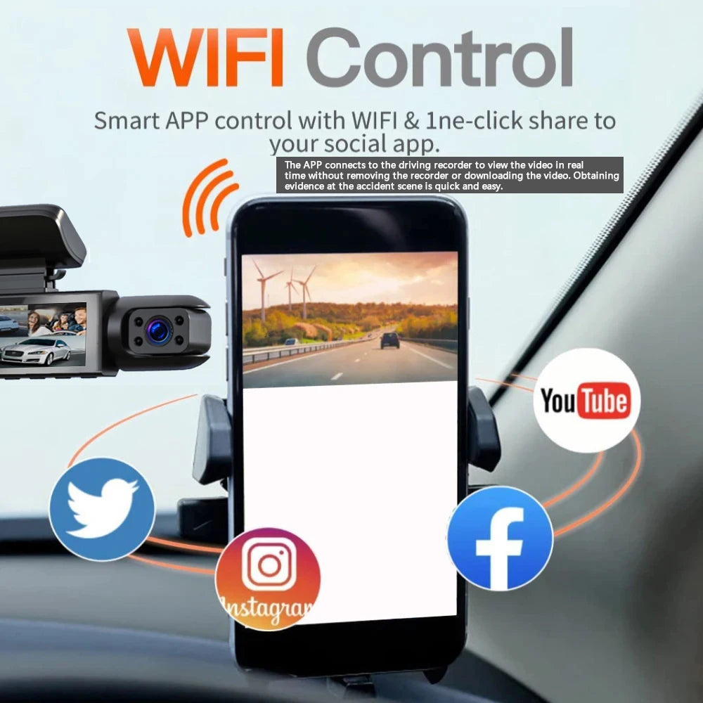 Camera auto Dash Cam 1080P WIFI cu două camere