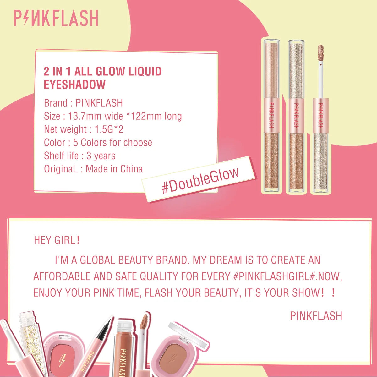 PINKFLASH Glitter Liquid Eyeshadow Liner - Dublu Capat