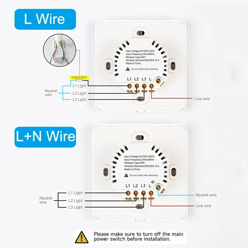 Intrerupator Smart WiFi Tuya cu Afisaj Temperatura 1/2/3 Gang