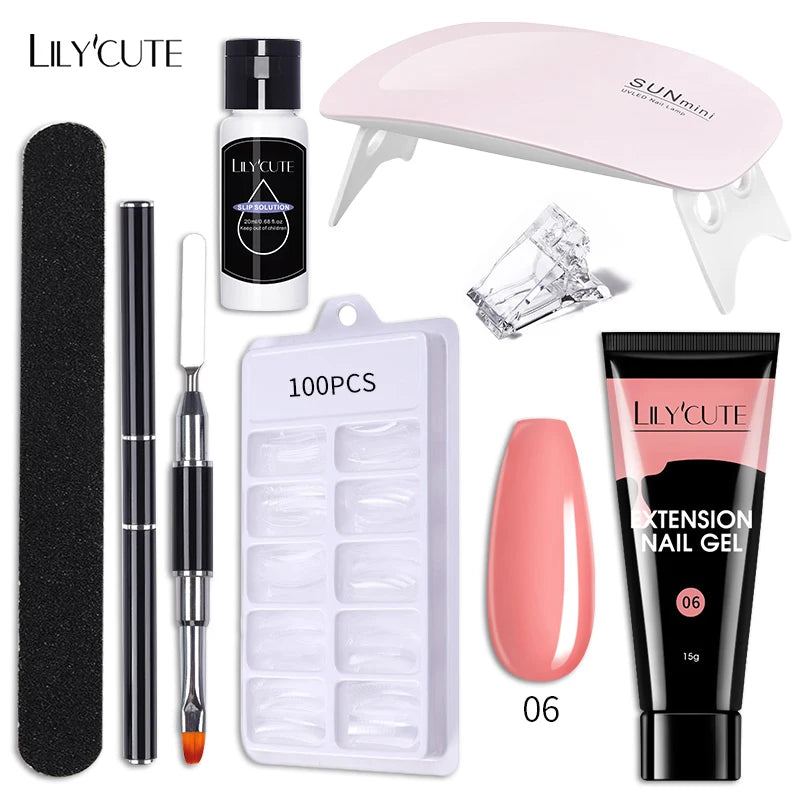 LILYCUTE Set Manicure 15ML cu Gel pentru Extensii Unghii și Lampă UV