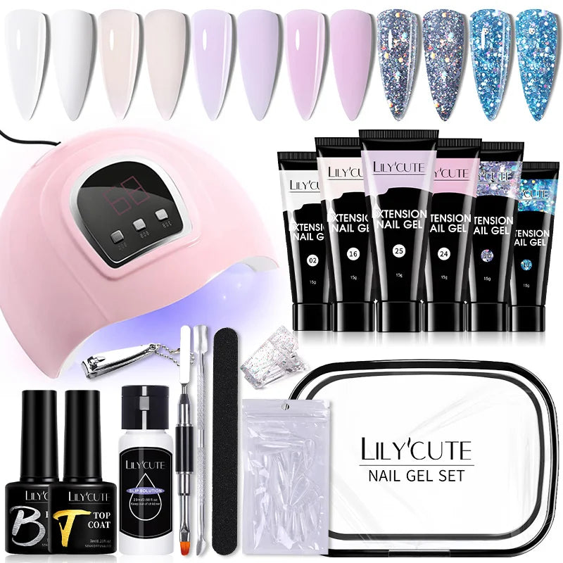 LILYCUTE Set Manicure 15ML cu Gel pentru Extensii Unghii și Lampă UV