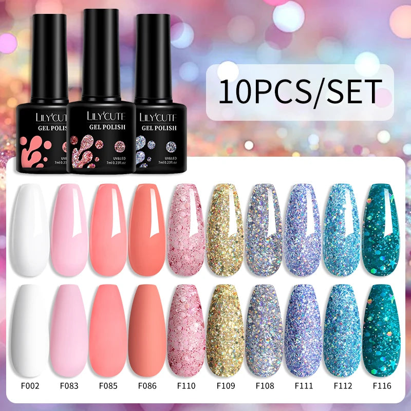 Set 10 Piese Lac Unghii Gel LILYCUTE - Culori de Primăvară și Vară