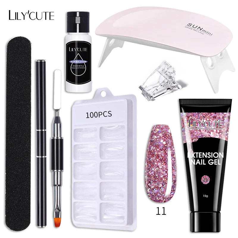 LILYCUTE Set Manicure 15ML cu Gel pentru Extensii Unghii și Lampă UV