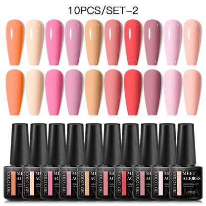 Set 10 Piese Oja Gel Semi Permanent Nude Roz Alb Glitter