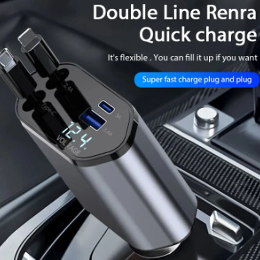 Adaptor Încărcător Auto 120W USB Tip C cu Cablu Retractabil