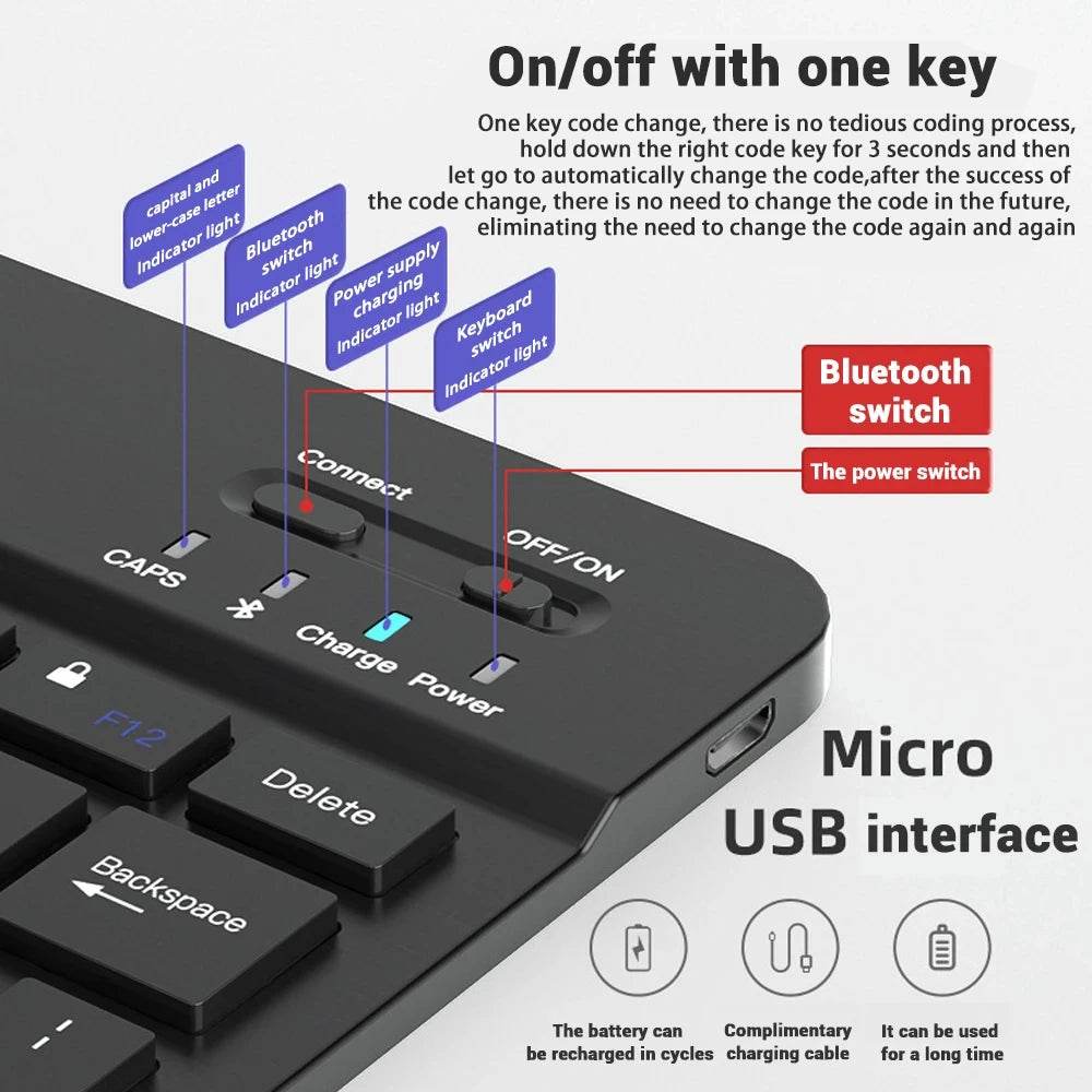 Mini Tastatură Bluetooth RGB Wireless 10 Inch - Venduqo