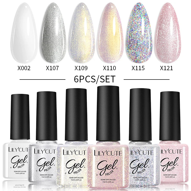 LILYCUTE 6PCS/SET Oja Semipermanentă Glitter Roșie și Argintie