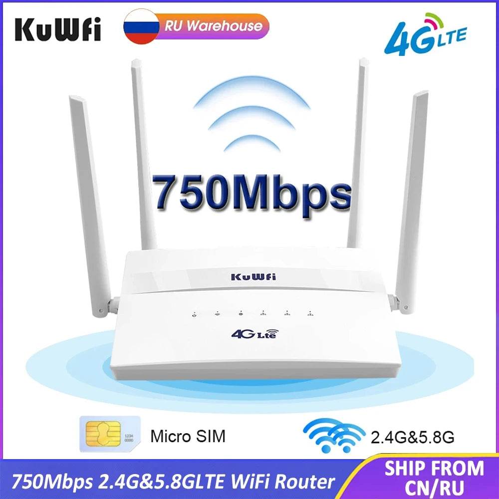 Router 4G LTE KuWFi Dual Band WiFi 750Mbps - Venduqo