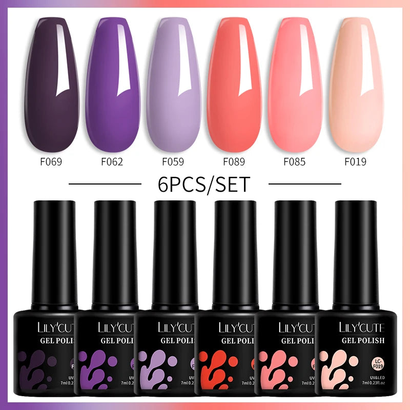 Set 6 Piese Oja Gel Termica LILYCUTE 7ML Serie Roșie