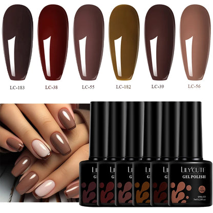 Set 6 Piese Oja Gel 7ml Brown LILYCUTE pentru Manichiură