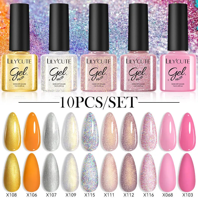 Set 10 Piese Lac Unghii Gel LILYCUTE - Culori de Primăvară și Vară