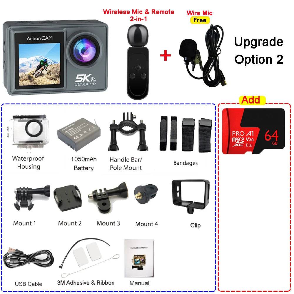 Cameră de Acțiune 5K 4K60FPS cu Ecran IPS Touch LCD și Microfon - Venduqo