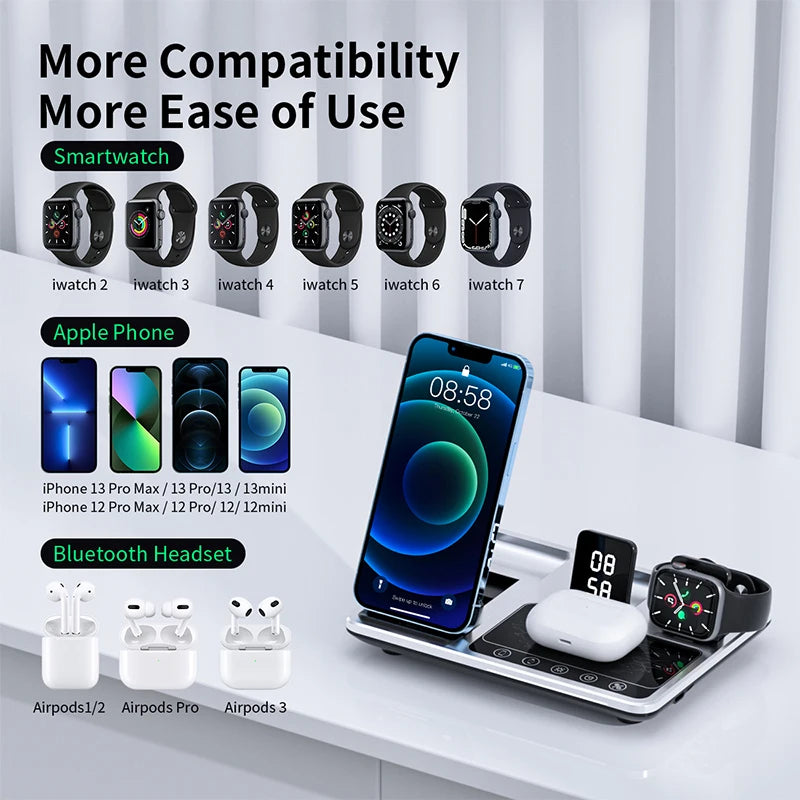 Încărcător Wireless 3 în 1 cu Stand și Lumină pentru iPhone, Apple Watch și AirPods