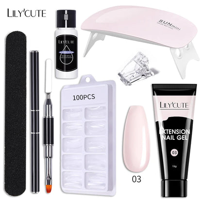 LILYCUTE Set Manicure 15ML cu Gel pentru Extensii Unghii și Lampă UV