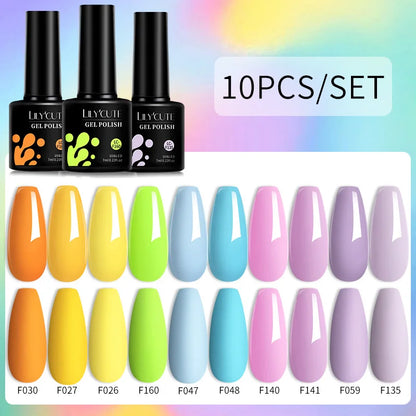 Set 10 Piese Lac Unghii Gel LILYCUTE - Culori de Primăvară și Vară