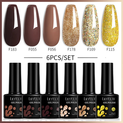 Set 6 Piese Oja Gel 7ml Brown LILYCUTE pentru Manichiură