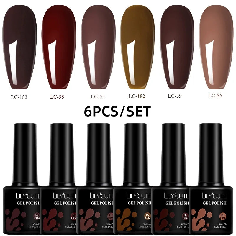 Set 6 Piese Oja Gel 7ml Brown LILYCUTE pentru Manichiură