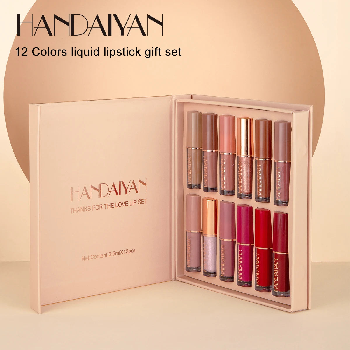 Set Rujuri Mate HANDAIYAN 12 Culori - Lip Gloss Waterproof