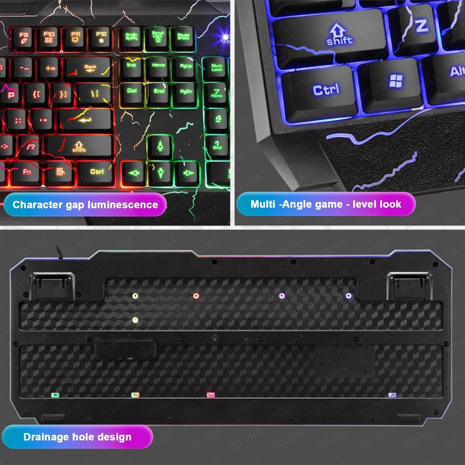 Set Tastatură și Mouse Gaming Crack Rainbow Glow - Venduqo