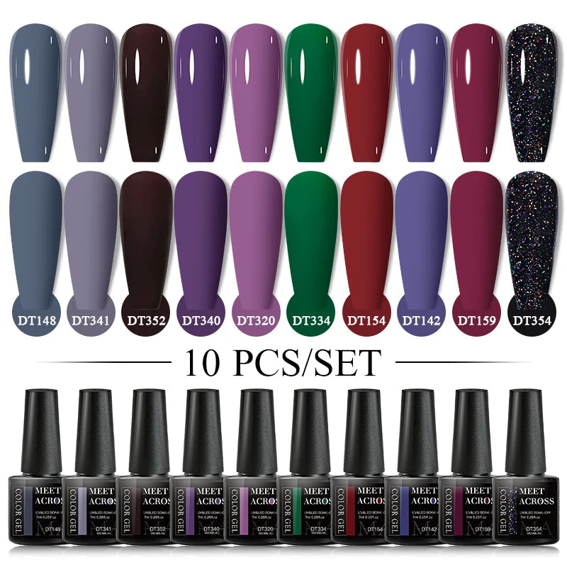 Set 10 Piese Oja Gel Semi Permanent Nude Roz Alb Glitter