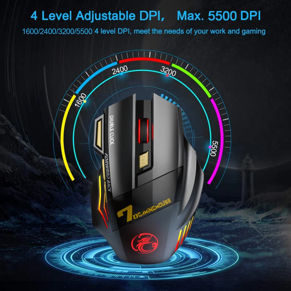 Mouse Wireless Reîncărcabil Gaming Ergonomic cu RGB