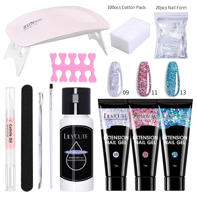 LILYCUTE Set Manicure 15ML cu Gel pentru Extensii Unghii și Lampă UV