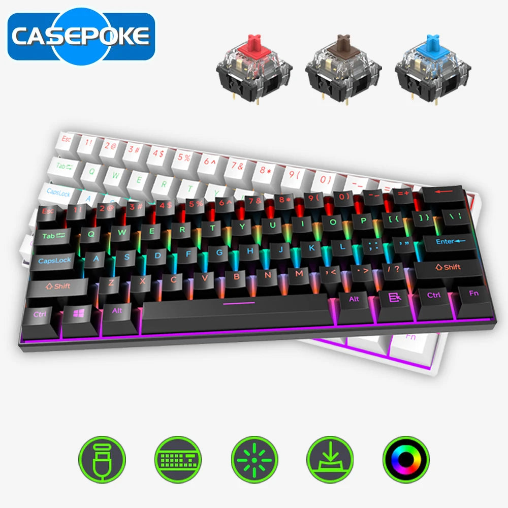 CASEPOKE Tastatură Mecanică 61 Taste Switch-uri Interchangeabile