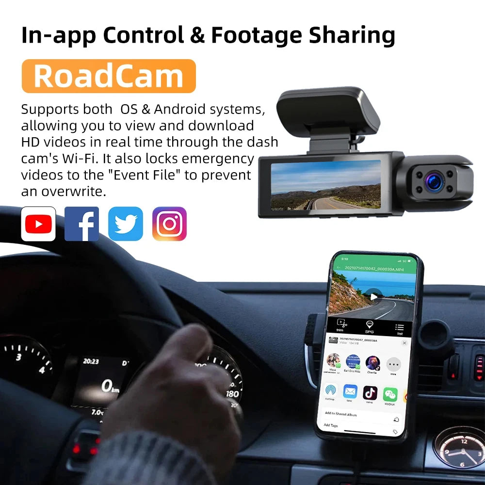 Camera auto Dash Cam 1080P WIFI cu două camere