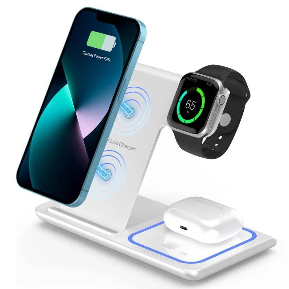 Stație de Încărcare Wireless 3 în 1 cu LED pentru iPhone și Apple Watch - Venduqo