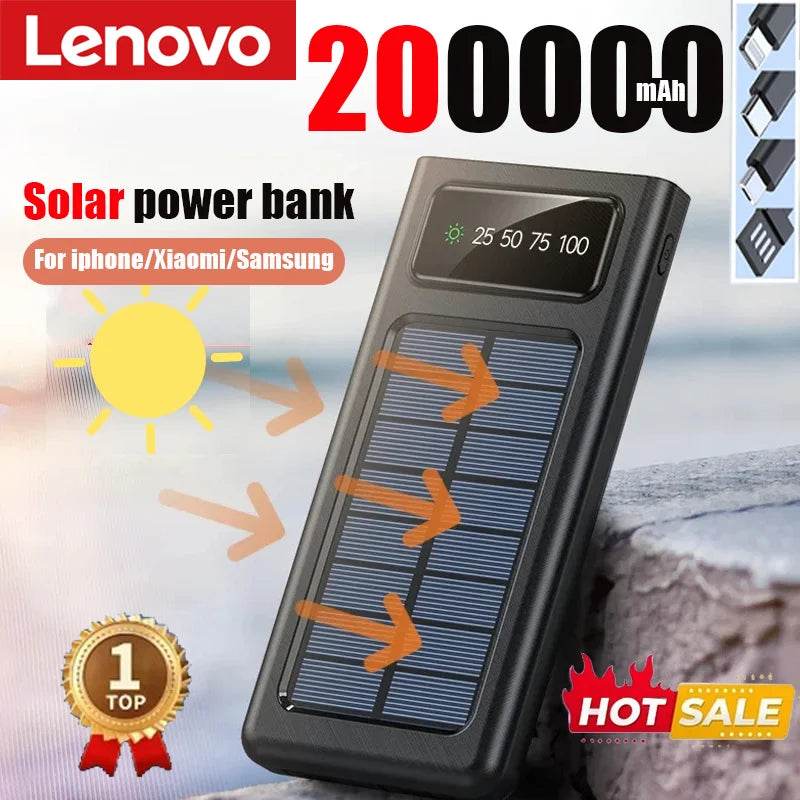 Power Bank Solar Lenovo 200000mAh cu Cablu Integrat - Venduqo
