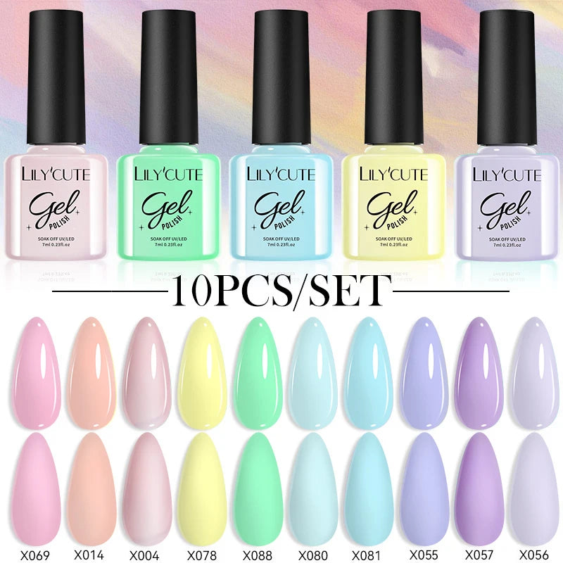 Set 10 Piese Lac Unghii Gel LILYCUTE - Culori de Primăvară și Vară