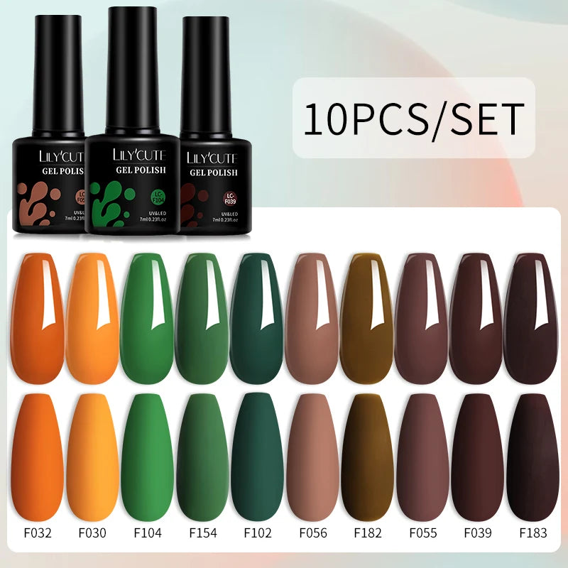 Set 10 Piese Lac Unghii Gel LILYCUTE - Culori de Primăvară și Vară