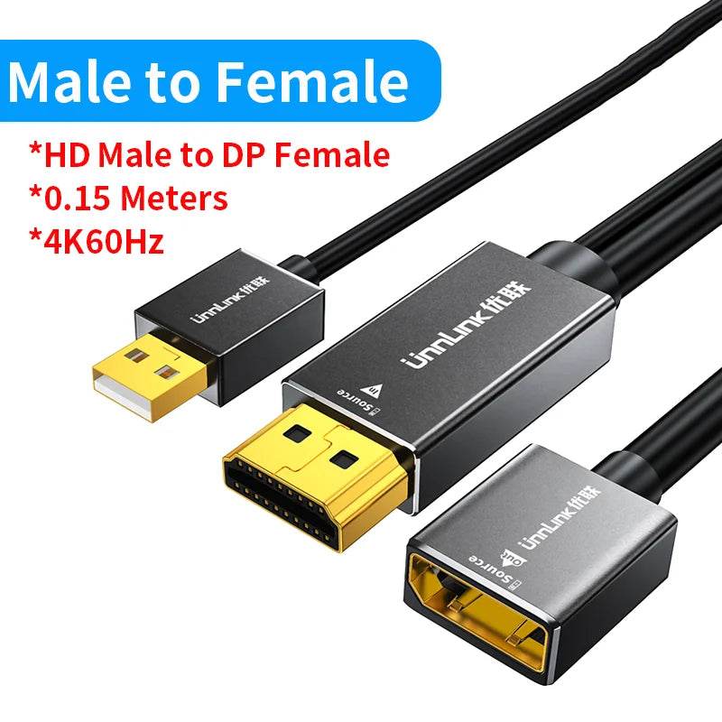 Cablu Converter Unnlink 4K 60Hz HDMI la DisplayPort 1.2 de 1.8m - Venduqo