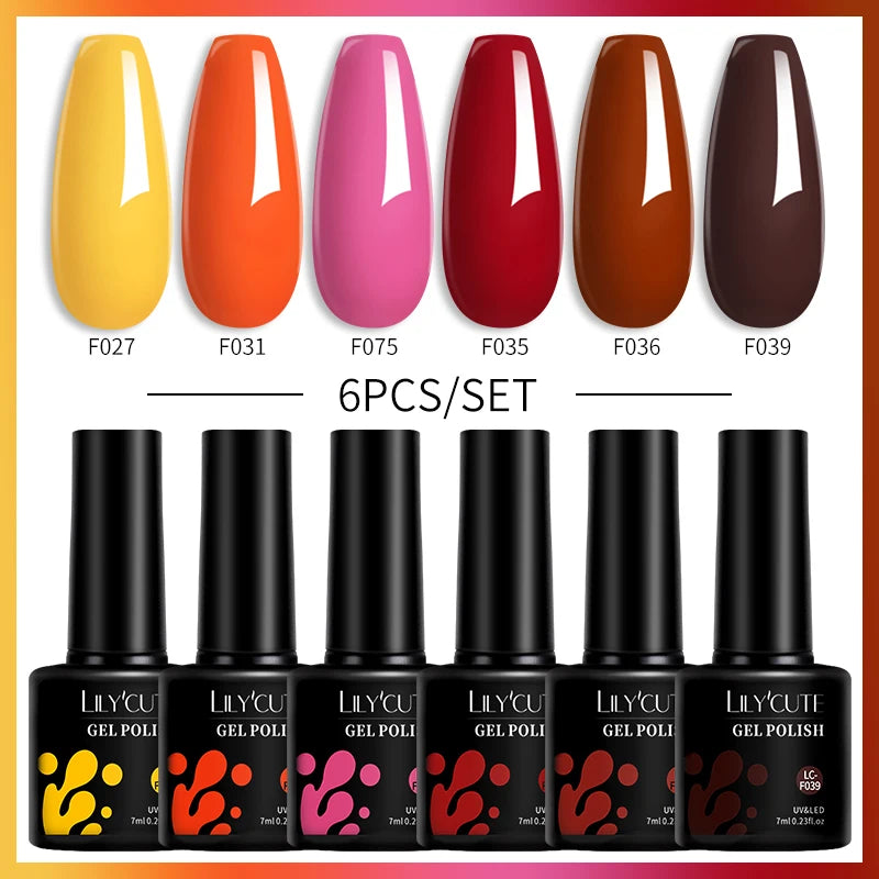 Set 6 Piese Oja Gel Termica LILYCUTE 7ML Serie Roșie