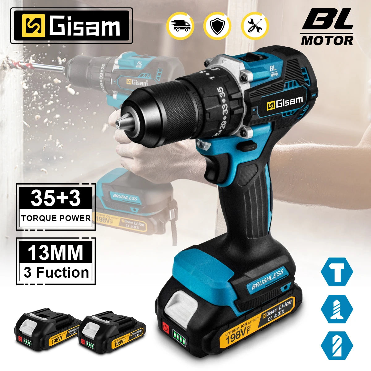 Gisam 65N.m 13MM 35+3 Dragă Perforator Electric Fără Fir