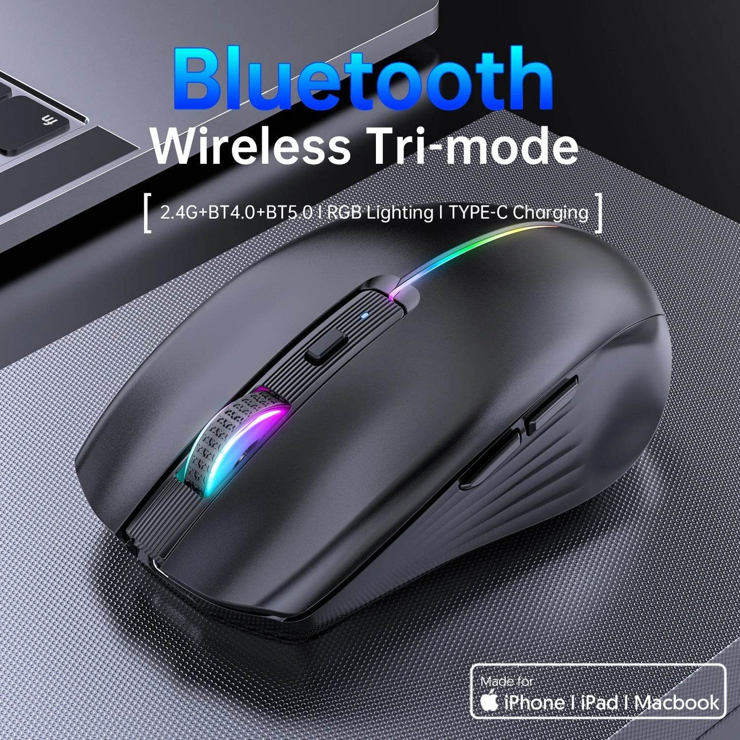 Mouse Wireless Dual-mode Reîncărcabil cu Buton Mute RGB 1600 DPI - Venduqo