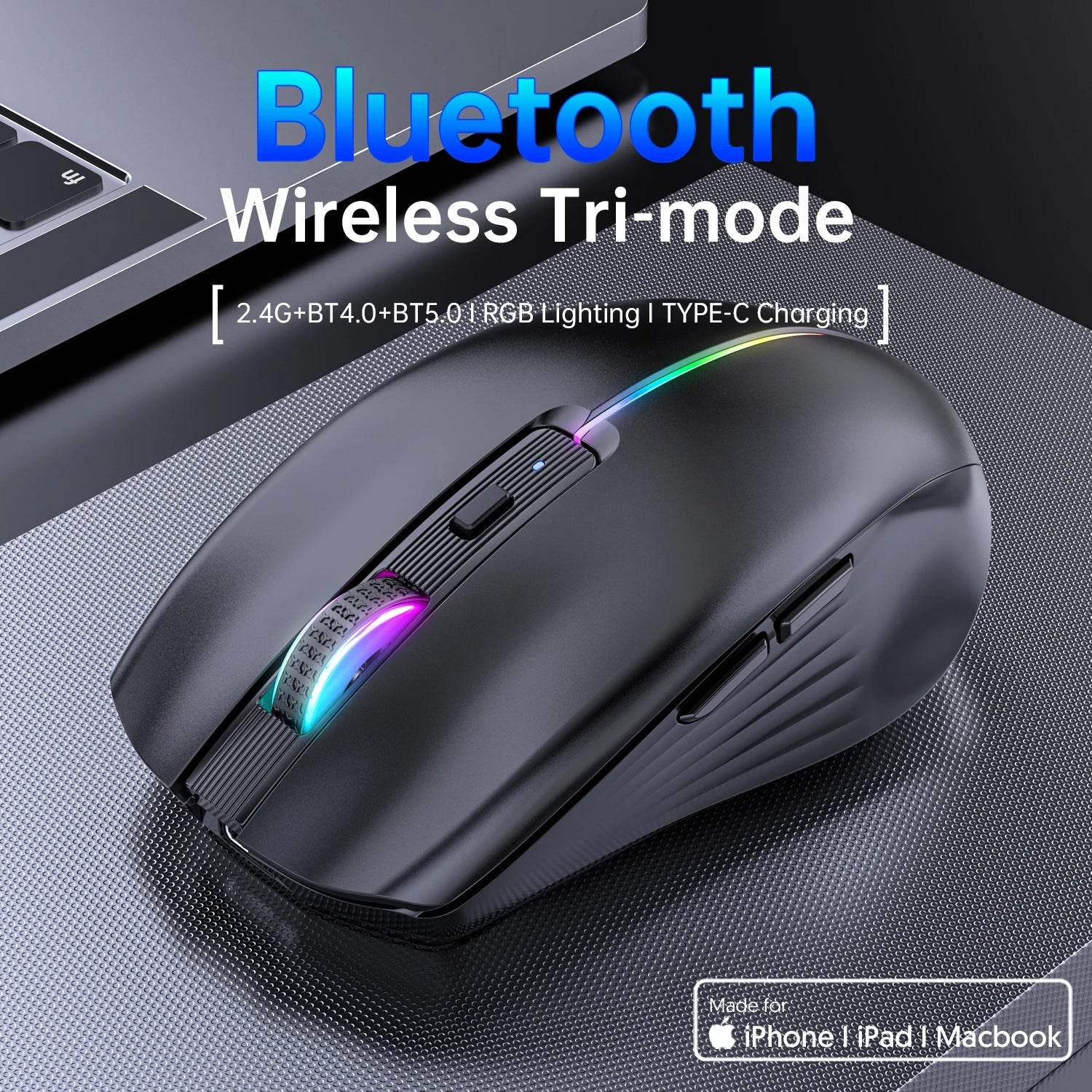 Mouse Wireless Dual-mode Reîncărcabil cu Buton Mute RGB 1600 DPI - Venduqo