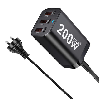 Încărcător rapid USB C 200W cu 6 porturi GaN