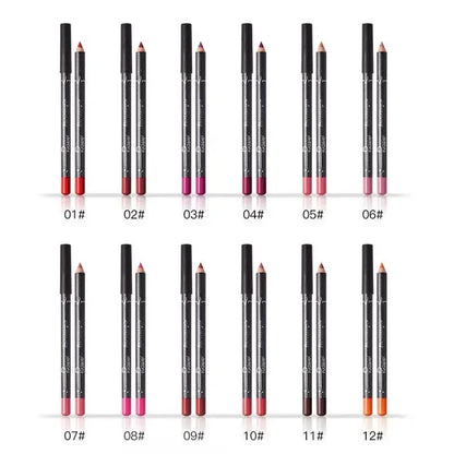 Set Creioane Ruj Mate cu Lip Liner - 12 Piese