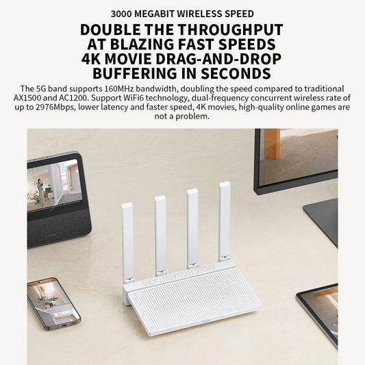 Router Xiaomi AX3000T - WiFi 6, 2.4GHz & 5GHz, 3000Mbps - Venduqo