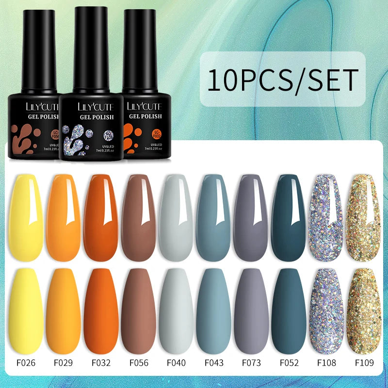 Set 10 Piese Lac Unghii Gel LILYCUTE - Culori de Primăvară și Vară