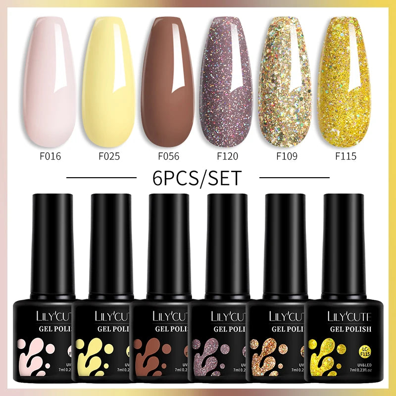 Set 6 Piese Oja Gel 7ml Brown LILYCUTE pentru Manichiură