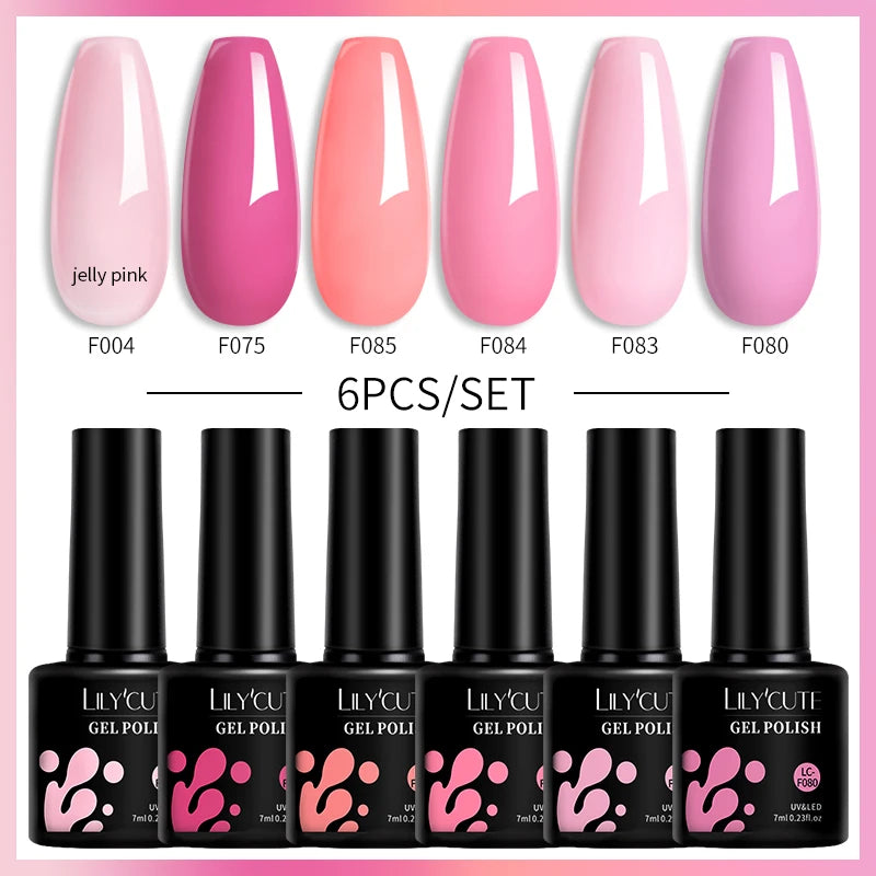 Set 6 Piese Oja Gel Termica LILYCUTE 7ML Serie Roșie