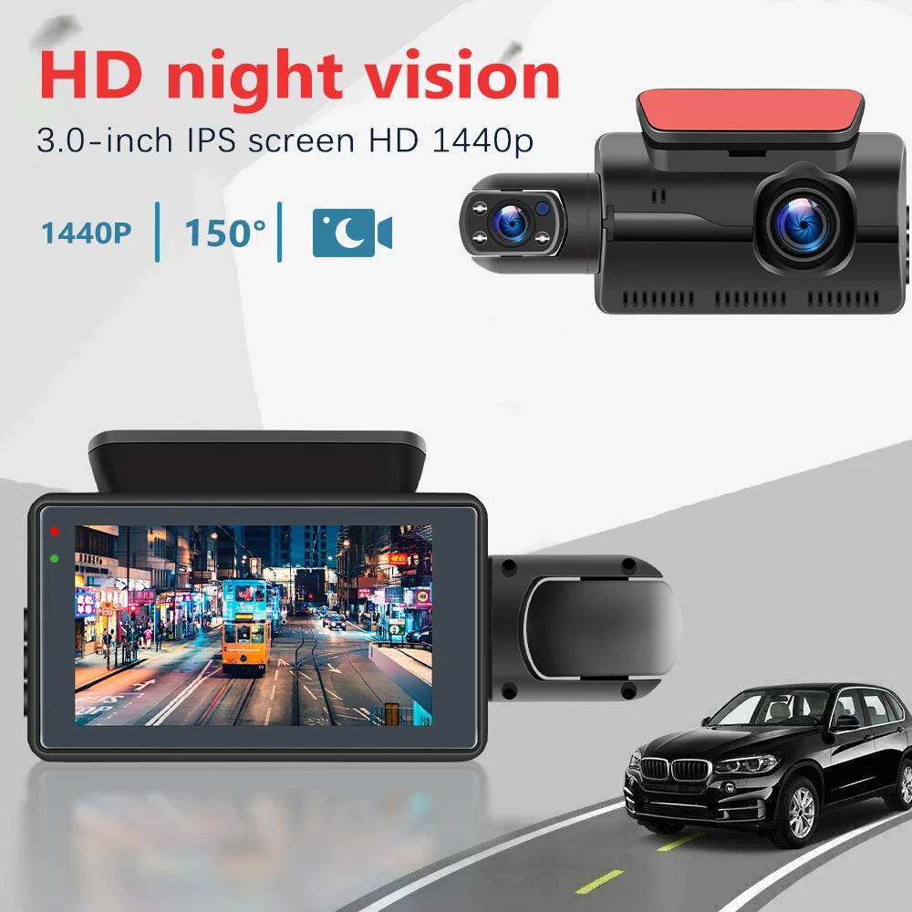 Podofo Camera Auto Dual Lens 3inch cu Noapte si Reversare - Venduqo