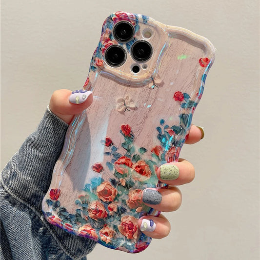 Husa Telefon Retro cu Ulei pentru iPhone 11-16 - Design Floral