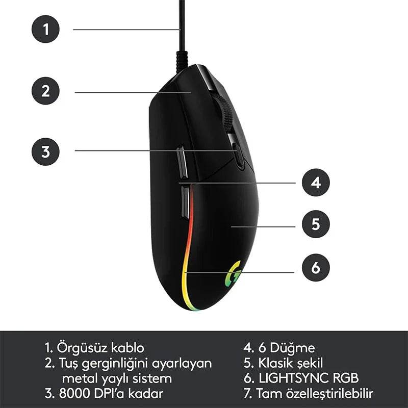 Mouse Logitech G102 USB Wired Gaming 8000 DPI - Venduqo